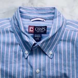 CHAPS Dress Shirt Men’s Sz L Striped Lt Blue/Pink Button-Down Collar Casual
